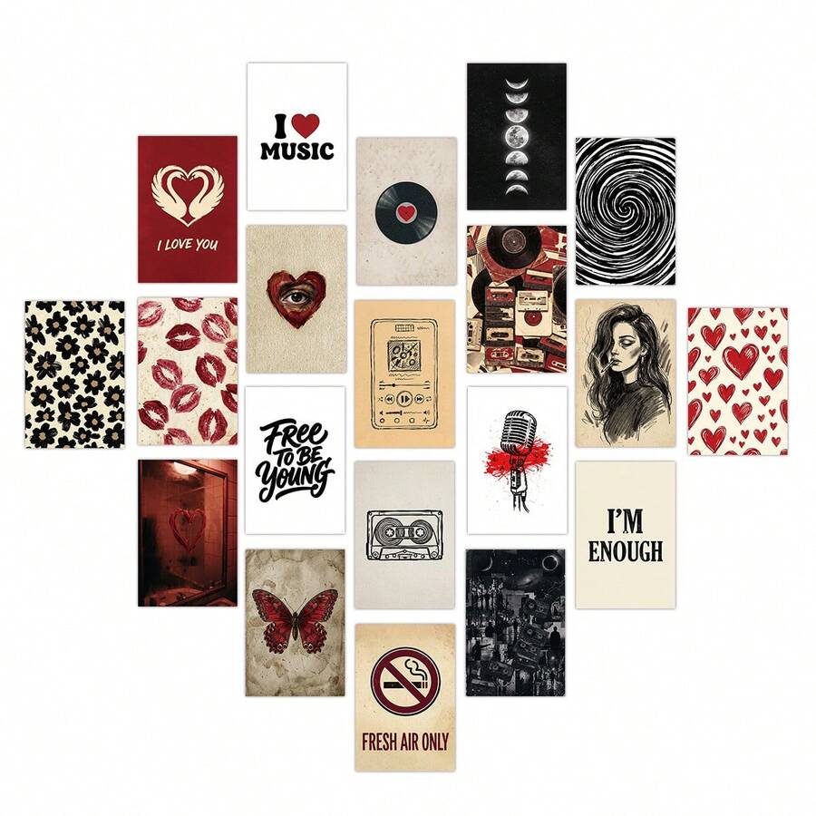 20pcs Vintage Style Wall Decor Set, Suitable For Bedroom And Living Room Wall Decoration, Includes Vintage Style Small Posters, Postcards And More - A - View 1