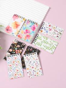 8入 6*10cm 水彩野花混款小尺寸螺旋筆記本，便攜式螺旋筆記本，適合嬰兒洗禮、返校季、開學第一天 - 彩色 - 查看 3
