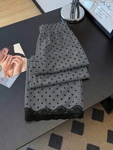 Pantalones con estampado de rayas y cintura elástica para mujer, pantalones cómodos de tela tejida a rayas rojas, prendas inferiores rojas para mujer, moda casual y cómoda para uso diario y vacaciones, adecuados para uso diario y playa - Gris - Ver 1
