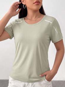 Women's Quick-Drying T-Shirt, Ice Silk Round Neck Short Sleeve Shirt, Stretch Sweat-Absorbing Quick-Drying T-Shirt Sports - Green - View 4