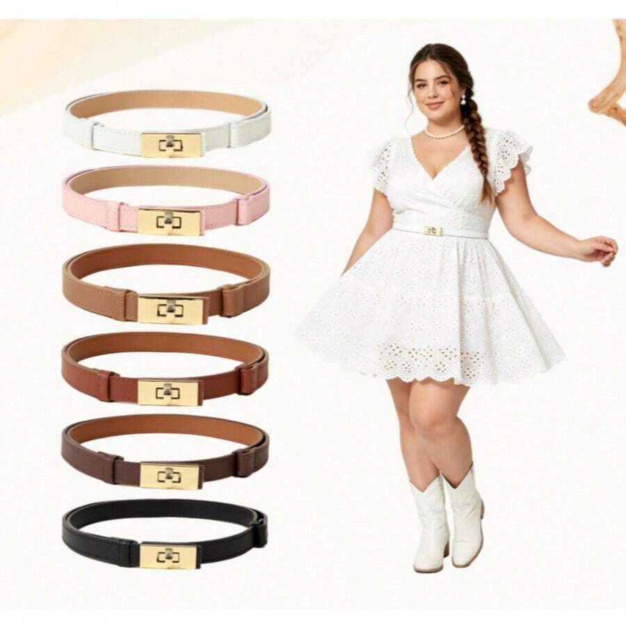 1 pièce Ceinture en cuir PU texturé croisé bohème, boucle dorée ajustable grande taille, convient pour jeans, tenues décontractées, vestes, jupes, usage quotidien - Verrouillage - Voir 1