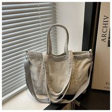 Bolso de cuero genuino para mujer, elegante bolso de mano y de hombro para oficina, citas y fiestas. Bolso de viaje de pana de gran capacidad, moderno, elegante, sencillo, tipo bandolera para mujer. - Caqui - Ver 11