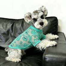 1pc Summer Exclusive Dog Mesh Breathable T-Shirt, High Elasticity Hollow Mesh Fabric, Transparent Heat Dissipation, Quickly Removes Body Heat, Keeps Cool And Comfortable In Hot Summer. Loose Fit Conforms To Body Shape, Unrestricted Movement, Neckline Design Fits Neck Without Chafing, Easy To Put On And Take Off. - Green - View 11