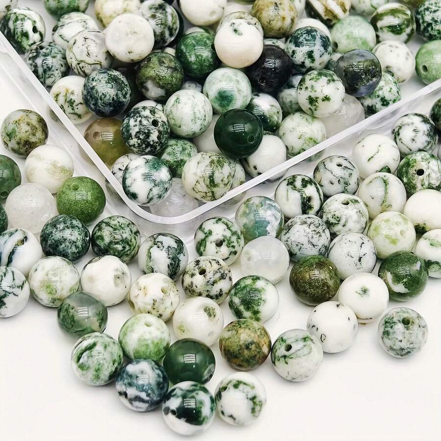 8mm Perle di agata naturale con motivo a grana di legno, forniture per la realizzazione di gioielli fai-da-te, perle rotonde - verde bianco - Visualizzare 1