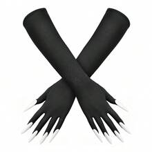 1pc Black Long Sleeve White Nail Gloves, Ghost Claw Nail Gloves, Photography & Performance Props, Horror Theme Accessories, Blood-Dripping Ghost Halloween Party Costume Horror Cosplay Cat Long Nail Gloves Halloween Decoration - View 1