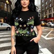 Camiseta de mujer con estampado vibrante y alegre inspirado en la cultura mexicana - camiseta casual de cuello redondo, ajuste cómodo y suave, estilo festivo y moderno - ideal para el Día de la Madre, cumpleaños y reuniones familiares, regalo perfect - Negro - Ver 7
