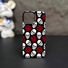 Calaveras blancas, rosas rojas, estampado góticofunda de teléfono Fundas compatibles con ,Apple,VIVO,OPPO,,, y Honor.Fabricadas en silicona TPU,ofrecen protección contra golpes y caídas. - Negro - Ver 2