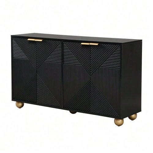 Buffet With Four Molded Doors, Adjustable Interior Shelves, Metal Handles And Ball-Shaped Feet. - 黑色 - 查看 1
