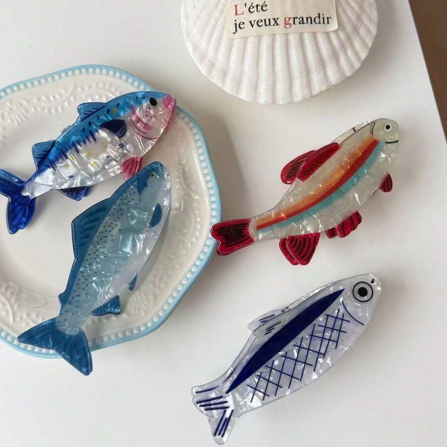 1 pezzo Fermaglio per capelli stile coreano a forma di pesce carino, di alta qualità e unico, fermaglio francese adorabile e dolce, accessori per capelli alla moda per donne - Multicolore - Visualizzare 1