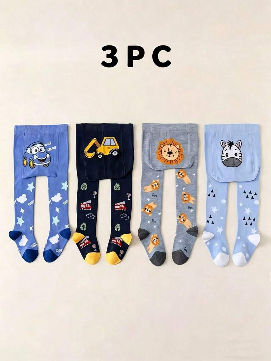 4 Pairs Cute Cartoon Animal And Car Pattern Boys' Tights, Soft And Breathable, Suitable For All Seasons - Multicolor - View 1