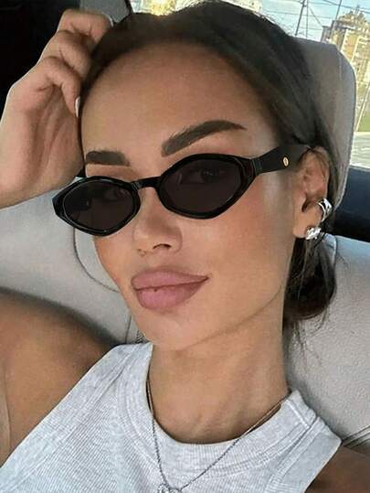1件小框多邊形復古時尚眼鏡，全框不對稱幾何個性化女款時尚眼鏡，適合旅行、度假、日常穿搭及海灘配件