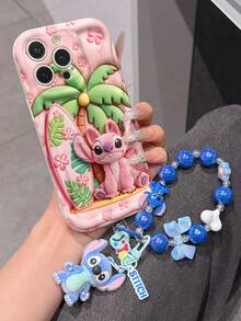 Disney Has Authorized, Phone Case - Chain Set, The Stitch Lilo & Stitch 3D Phone Case Plus A Silicone 3D Stitch Bracelet With Metallic Ring Removable Bracelet, Stitch And Angel Pattern, Compatible With Iphone17/16/15/14/13/12/11/XS/XR/X Plus Pro Max, A Stylish Cartoon Phone Case, The Perfect Gift Choice, Phone Protection, Durable Phone Cover, Great Gift For Friends And Family. - trắng - Xem 2