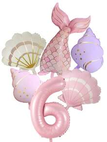 6pcs Mermaid Tail Shell Conch Number Balloon Set Pink 1-9 Foil Balloons Ocean Theme Balloons For Girl Birthday Baby Shower Decorations - Mermaid Shell - View 17