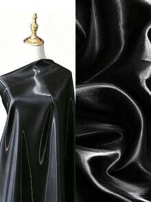Black Glossy Silky Satin Fabric, High Gloss Polyester Satin Material, Soft Draping Suitable For Wedding Gowns, Evening Dresses, Cheongsam, Lining, Cushions, Curtains, Sewing And Crafts - 1 - View 1