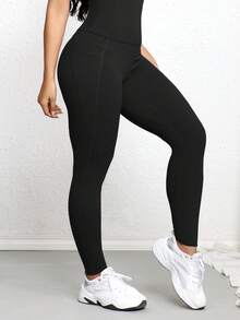Women's Soft High Waist Workout Leggings With Pockets, Squat Proof Yoga Pants For Fitness, Running, Lifting - Black - View 2
