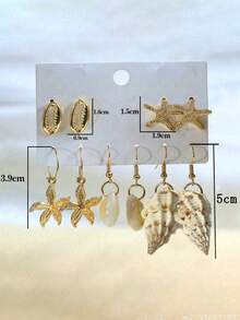 10pcs/12pcs Set Classic Starfish Shell Conch Bohemian Style Metal Earrings, Suitable For Party, Wedding, Daily Outfit, Beach Vacation - Multicolor - View 2