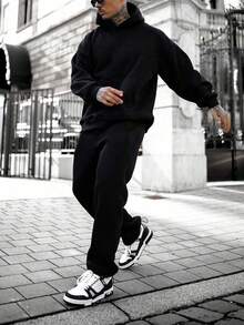 Sudadera deportiva casual holgada y ligera para hombre de talla grande, para primavera/otoño - Negro - Ver 2