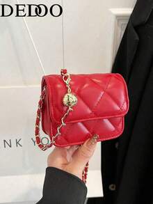 Dedoo Popular Spring And Summer Style With Premium Texture. Chain Strap And Can Be Worn As A Single-Shoulder Or Underarm Bag. This Is A Mini Lipstick Bag. - Red - View 1