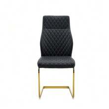 Table And Chair Set. Round 60cm Table In Walnut-Effect MDF, Gold Support Base, Matching 2 Black Dining Chairs With Diamond Pattern And Gold Metal Frame. - Black Gold - View 1