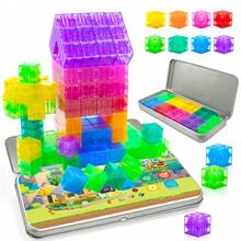 35/75pcs Transparent Magnetic Building Blocks Set, Kids Magnetic Puzzle Blocks, Portable Travel Toy, Rainbow Magnetic Cubes, Educational Toy For Boys And Girls, Random Colors - 彩色 - 查看 9
