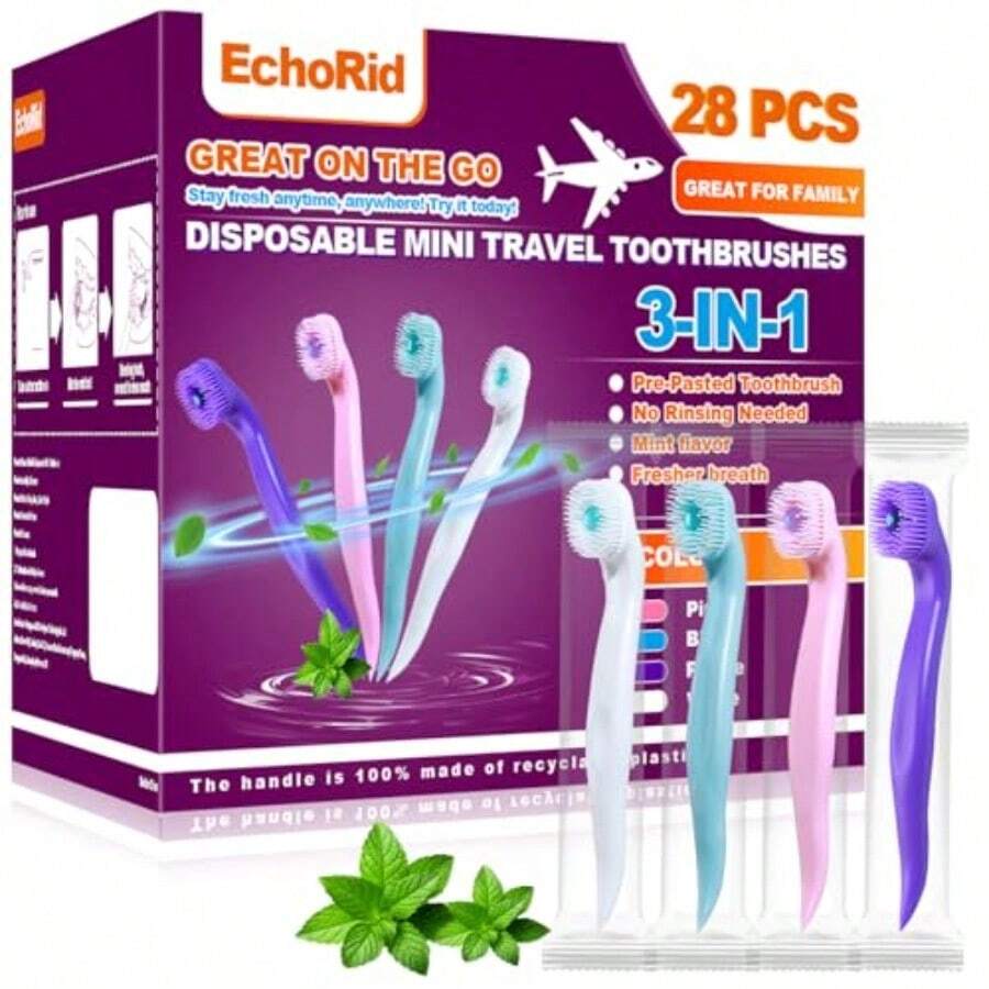 Mini Disposable Toothbrush, Pre-Pasted Toothbrushes With Toothpaste And Toothpick For Travel - Fluoride Free, No Rinsing Needed, Mint Flavor, Fresh Breath Anywhere Anytime - 28 Ct - Gói 28 cái/1 - Xem 1