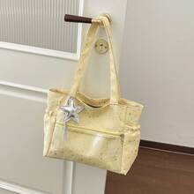 Bolso de cuero genuino de lujo, clásico y elegante, adecuado para uso diario y ceremonias. Nuevo bolso de hombro informal de gran capacidad para mujer, estilo coreano 2026, con colgante de lona en forma de estrella y pedrería. - Amarillo - Ver 11
