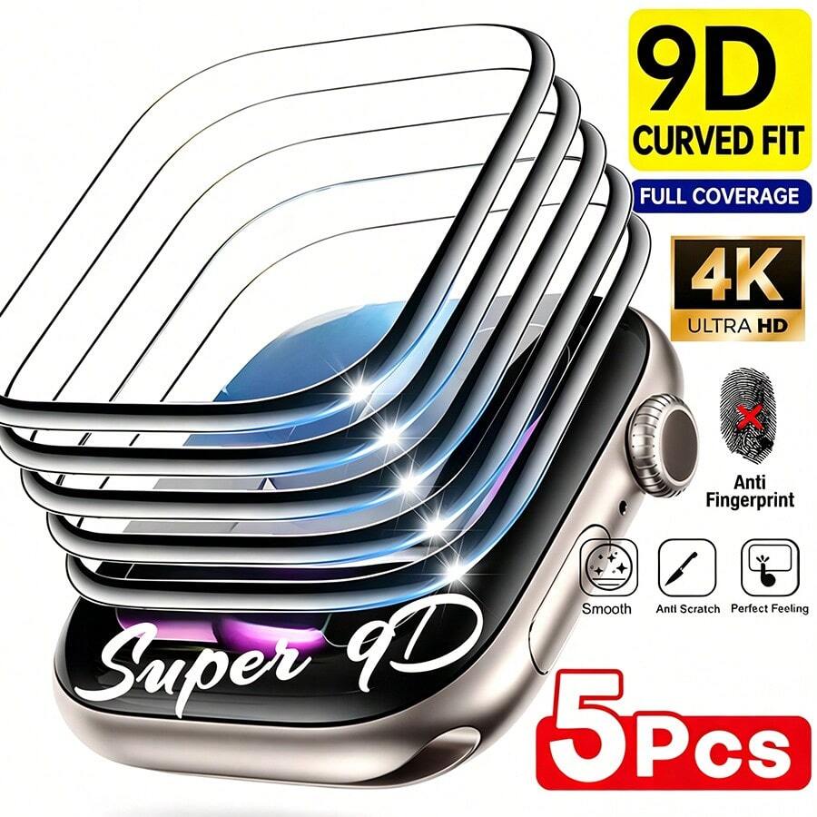 5 Packs HD Composite Ceramic Film Screen Protector For Apple Watch Series 7/6/SE/5/4/8/40mm/41mm/42mm/44mm/45mm/46mm/38mm, Suitable For Watch Ultra 49mm Non-Glass Models - Clear - View 1
