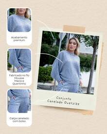 Women's Cold Weather Set In Ribbed Mousse Knit - Oversized Blouse And Pants | Fits Sizes 36 To 44 | Textured Pattern | Wool-Like Fabric | Drawstring Pocket | Women's Clothing | Daily Wear | Autumn/Winter - Tile - View 4