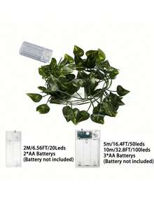 1pc LED Green Leaf String Lights, Artificial Ivy Fairy Lights, Green Leaf Design, Battery Operated, Suitable For Indoor/Outdoor Wall Decoration, Party, Christmas And Holiday Atmosphere Creation, Holiday Lighting, Holiday Decoration, Atmosphere Lighting, Durable Hanging Lights, Home Decor, Party Arrangement, Warm Atmosphere Accent - Green Ivy String Lights - View 12