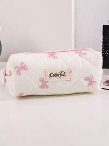 A Exquisite Checkered Bow Pattern Portable Pencil Case, Desktop Organizer Storage Bag, Stationery Storage Pencil Case, Back To School, First Day Of School - Multicolor - View 14