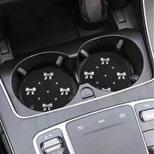 2pcs Bling Rhinestone Bow Car Cup Holder Coasters Anti Slip Spill Proof Automotive Insert Mats Universal Fit Silver - Silver - View 5
