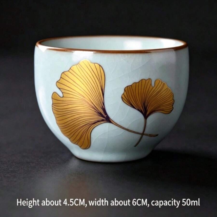 1/2/3/4/5 Pieces / Celadon Glaze / Ginkgo Leaf / Butterfly And Flower Pattern / Ru Kiln Cup / Crackle Glaze / Cultivatable / Personal Exclusive / Ceramic Tea Cup / Elegant Tea Accessory / 50ml / Delicate And Exquisite - Multicolor - View 1