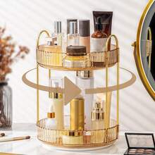 360° Rotating Makeup Organizer, Vanity/Bathroom Countertop Rotating Perfume Storage Box, Large Capacity Cosmetics And Skincare Organizer - Champagne - View 7