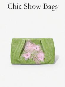 1个彩虹编织手拿包，简约时尚，适合日常休闲使用 - 綠色 - 查看 2