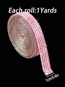 1 Yard Self-Adhesive Shiny Crystal Rhinestone Ribbon, Christmas Decor Rhinestone Glitter Sticker, DIY Car Computer Makeup Desk Craft, Wedding Party Decor Sticker Roll, 2mm Rhinestone Production (Red/Silver/Pink/Gold) - 1 Yard Pink - View 11
