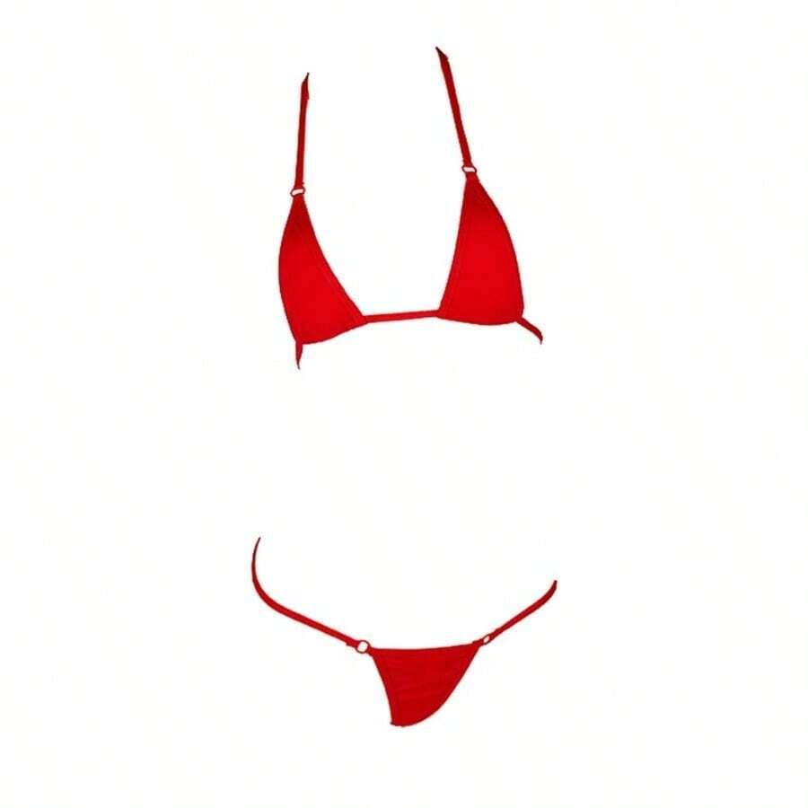 LinvMe Women's Extreme Sexy Hot Silk Micro Bikinis Set Mini Thong Swimwear - 紅色 - 查看 1