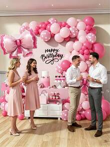 111pcs Rose Red & Pink Latex Balloon Set, Includes Pink Polka Dot Bow Foil Balloons, Shiny Pink Latex Balloons And Soft Pink Balloons In 18", 12", 10" And 5" Sizes, Suitable For Wedding, Birthday, Princess Party, Bridal Shower, Baby Shower Decoration - Rose Red - View 2