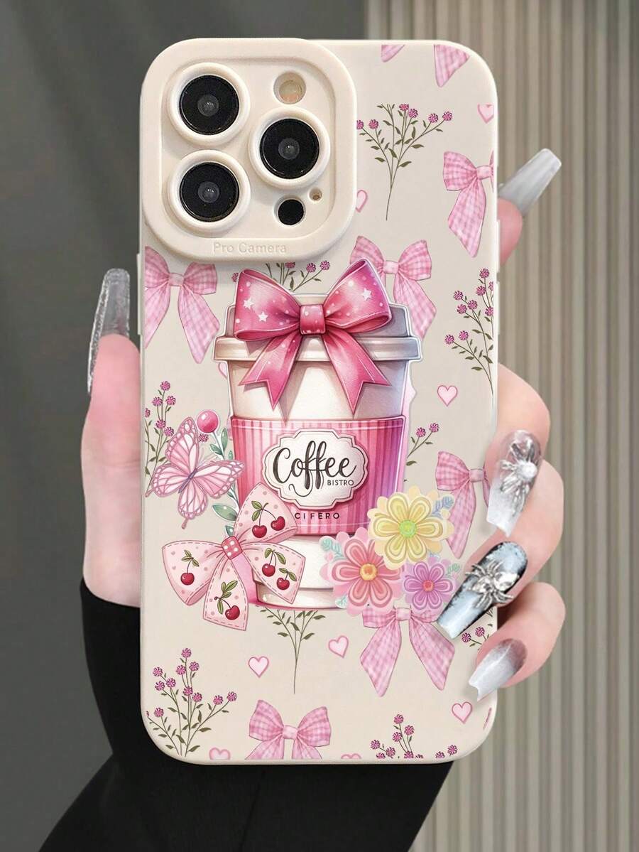 1 Piece Fashion Phone Case. Does Not Include Lanyard Or Stand. Chicaos Minimalist Pink Bow Coffee Pattern Fashion Shockproof Milk Tea Painted Perforated Phone Case Compatible With 17/17Pro/17ProfessionalMax/16/11/16Pro/16Plus/16ProfessionalMax/16E/15ProfessionalMax/13/14/12/XS/XR/7G/8P. Compatible With S25/S25Plus/S25Ultra/A16/A36/A26/A56/A50/A12/A32, Gift For Women, International Version, Not The National Version, Birthday Gift - 多色 3 - 查看 1