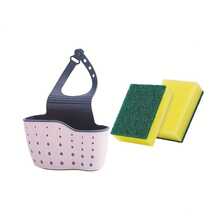 Juego de 3 piezas (1 bandeja ajustable para fregadero + 2 esponjas de limpieza) - Estante de almacenamiento multifuncional para cocina, adecuado para esponjas y suministros, sin necesidad de baterías - Multicolor - Ver 8