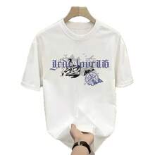 Camiseta de cuello redondo y manga corta de color sólido con estampado.Ideal para uso diario, deporte, escuela, viajes y reuniones familiares.Ligera y perfecta para verano. - Negro - Ver 5