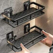 4/2/1pc Stainless Steel Shower Caddy Set, 29.97cm Rust-Proof Wall-Mounted Storage Rack, Drill-Free Installation, 19.96KG Load Capacity, Fashionable Black Bathroom Shampoo And Body Wash Organizer - Black - View 1