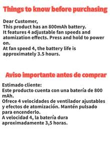 1pc/Mist Fan/Cartoon Fan/Built-In Water Tank/Four-Speed ​​Adjustable Fan (Long Press To Start)/Battery Capacity: 800mAh/Holiday Essential/Travel Essential/Summer Essential Fan/Handheld/Hanging/Standing/Equipped With A Neck Hanging Strap/Suitable For/Home/Commuting/Outdoor/Cycling/Maximum Wind Speed ​​Battery Life: 3.5 Hours - Multicolor - View 4
