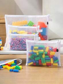 1 pezzo/3 pezzi/9 pezzi/15 pezzi Quantità e dimensione opzionali Giocattolo educativo a blocchi da costruzione Borsa organizer in rete con cerniera Borsa portaoggetti cosmetici - Bianco - Visualizzare 1
