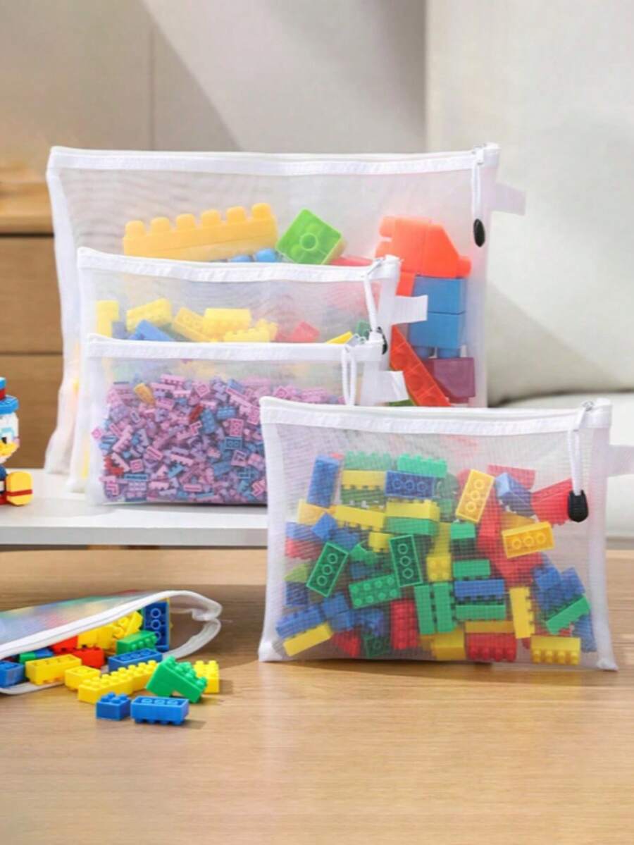 1 pezzo/3 pezzi/9 pezzi/15 pezzi Quantità e dimensione opzionali Giocattolo educativo a blocchi da costruzione Borsa organizer in rete con cerniera Borsa portaoggetti cosmetici - Bianco - Visualizzare 1
