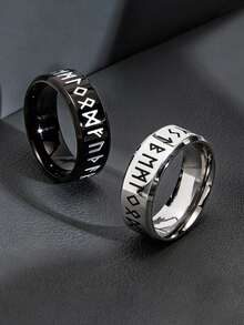 1PC/2PCS Cincin Totem Rune Fashion dari Baja Tahan Karat, Cincin Jimat, Aksesori Perhiasan Pria, Cocok untuk Pemakaian Sehari-hari dan Pesta - Cincin Viking hitam putih - View 8