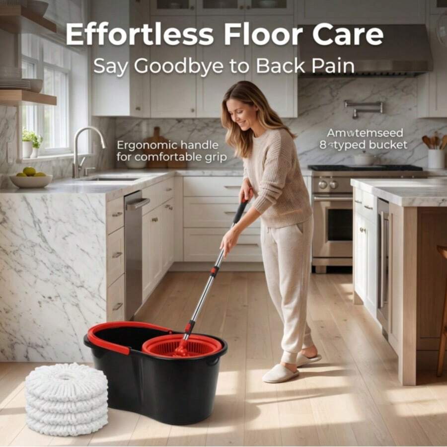 Effortless Floor Care Spin Mop And Bucket Set - 360° Rotating Floor Cleaning System With 8-Shaped Bucket, Ergonomic Long Handle Mop To Relieve Back Pain - 1101BR - View 1