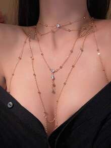1pc Women's Fashion Sexy Summer Body Chain & Necklace Set, Minimalist Sexy Style, Sparkling Rhinestone Pendant, Suitable For Beach, Party And Vacation - Multicolor - View 5