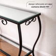 Aparador 60x25 Decorativo Ferro e Vidro Duplo Cantinho do Café Sala Decoração Móveis Hall Entrada - Preto - Visão 4