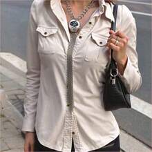 WNS  Camisa de manga larga con cintura ceñida y estilo utilitario en color caqui para mujer, casual para exteriores y trayectos, otoño - Marrón Mocha - Ver 5