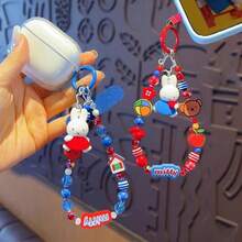 Miffy Rabbit Red Fruit Adventure Series Keychain, Cute Rabbit Doll Pendant, Couple Bag Charm, Cute Strawberry And Cherry Theme Keychain, Women's Backpack Decoration, Beautiful Anime Character Keychain - Red Red Fruit Flocked Pendant - Blue - View 4